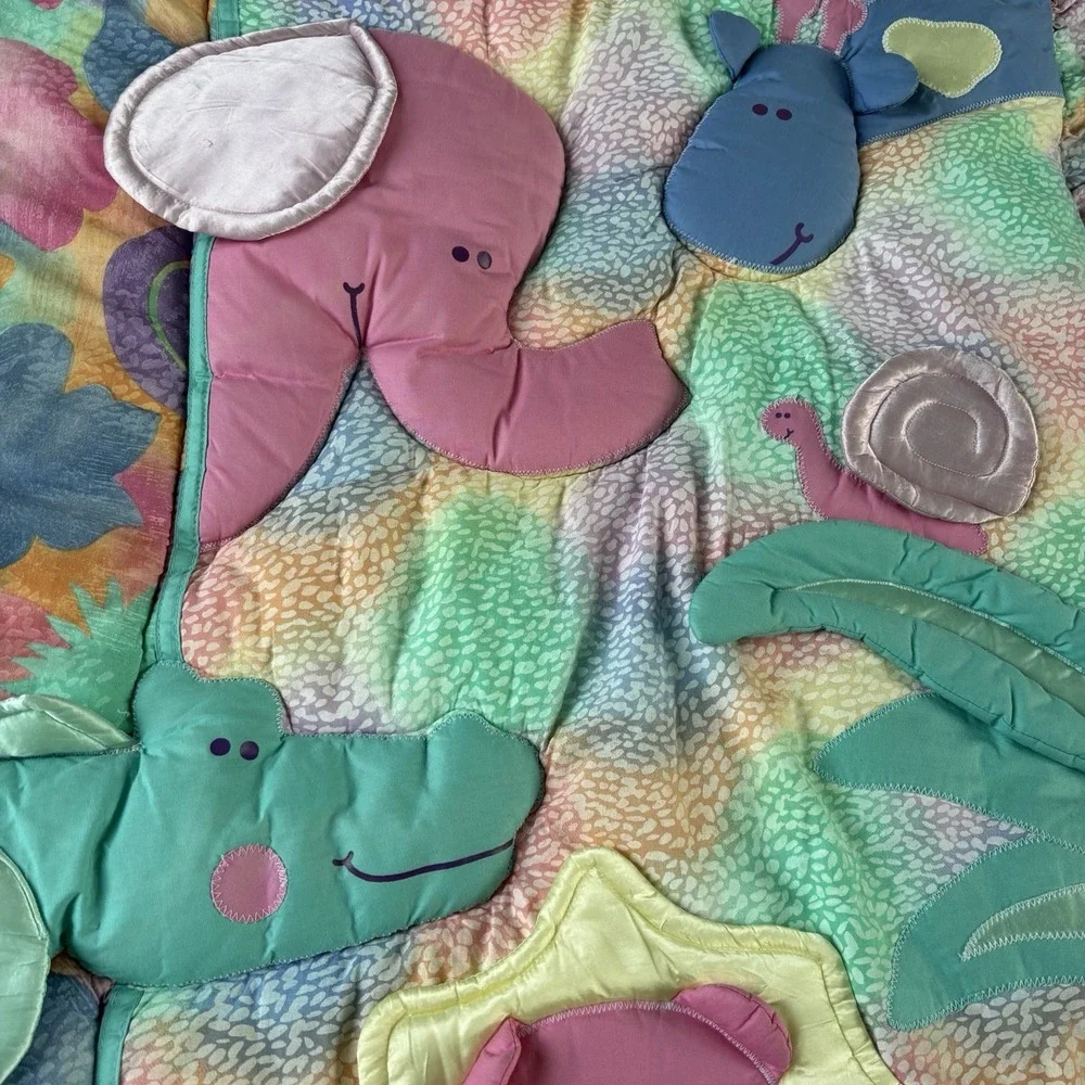 Vintage Crib JUDI S Baby Blanket Satin Animals 3D Judi's Colorful Jungle Animals